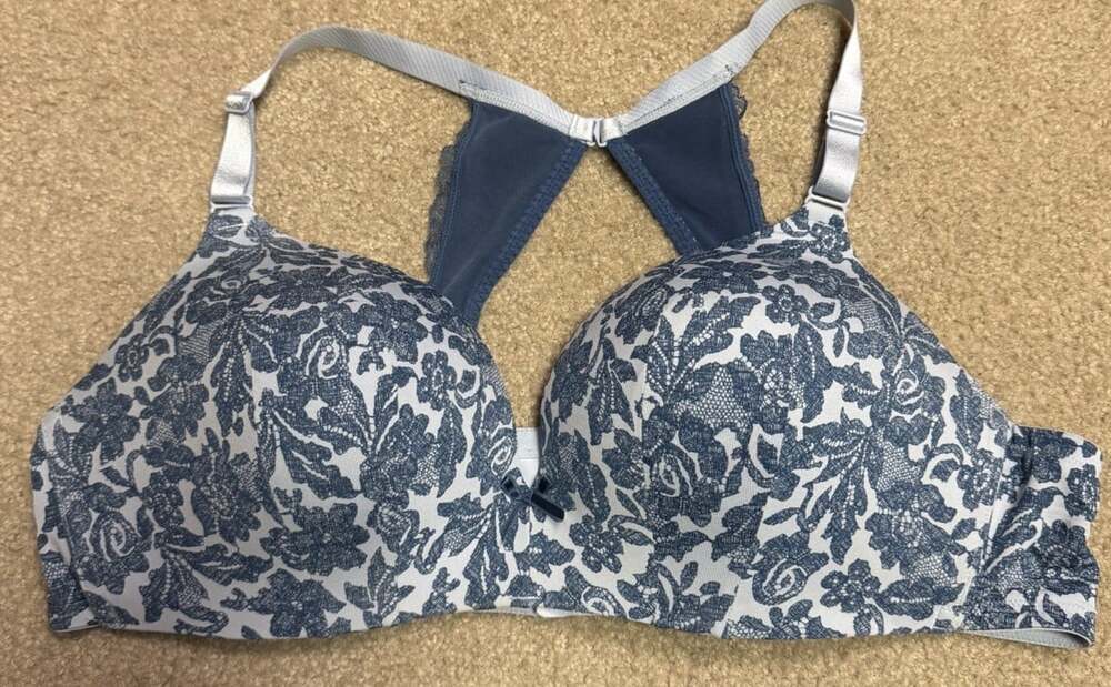 Lane Bryant Cacique 44C Wireless Plunge Push Up Lined T-Shirt Bra Blue Gray